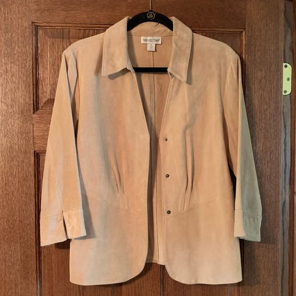Coldwater Creek Suede Leather Blazer-Tan-Medium - Picture 2 of 6